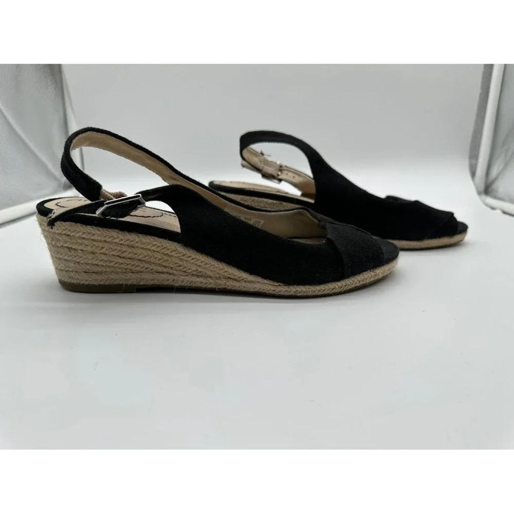 LifeStride Socialite Women Black Fabric Espadrille Wedge Slingback Sandals 7M